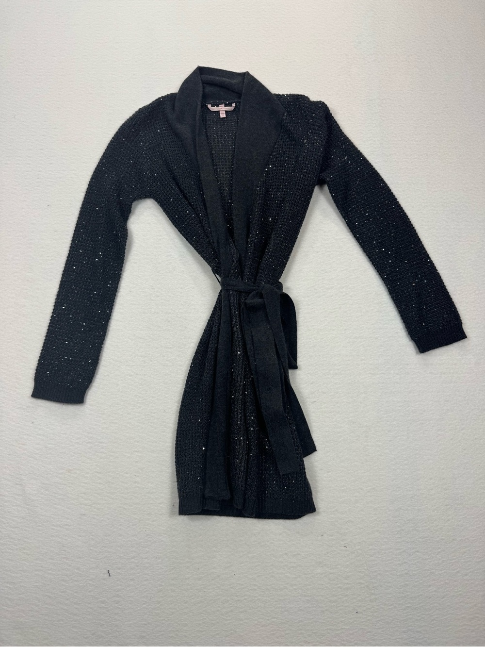 Victoria's Secret Sequin Cardigan Sweater Belted Cashmere Blend Black Grey Small